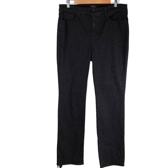 NYDJ Womens Marilyn Straight Leg Black Leopard Print Jeans Size 14 - Picture 4 of 13